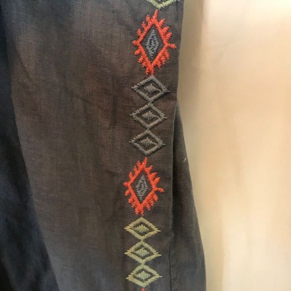 Johnny Was Linen Embroidered Drawstring Waist Pants - White - Size XL - Picture 4 of 11